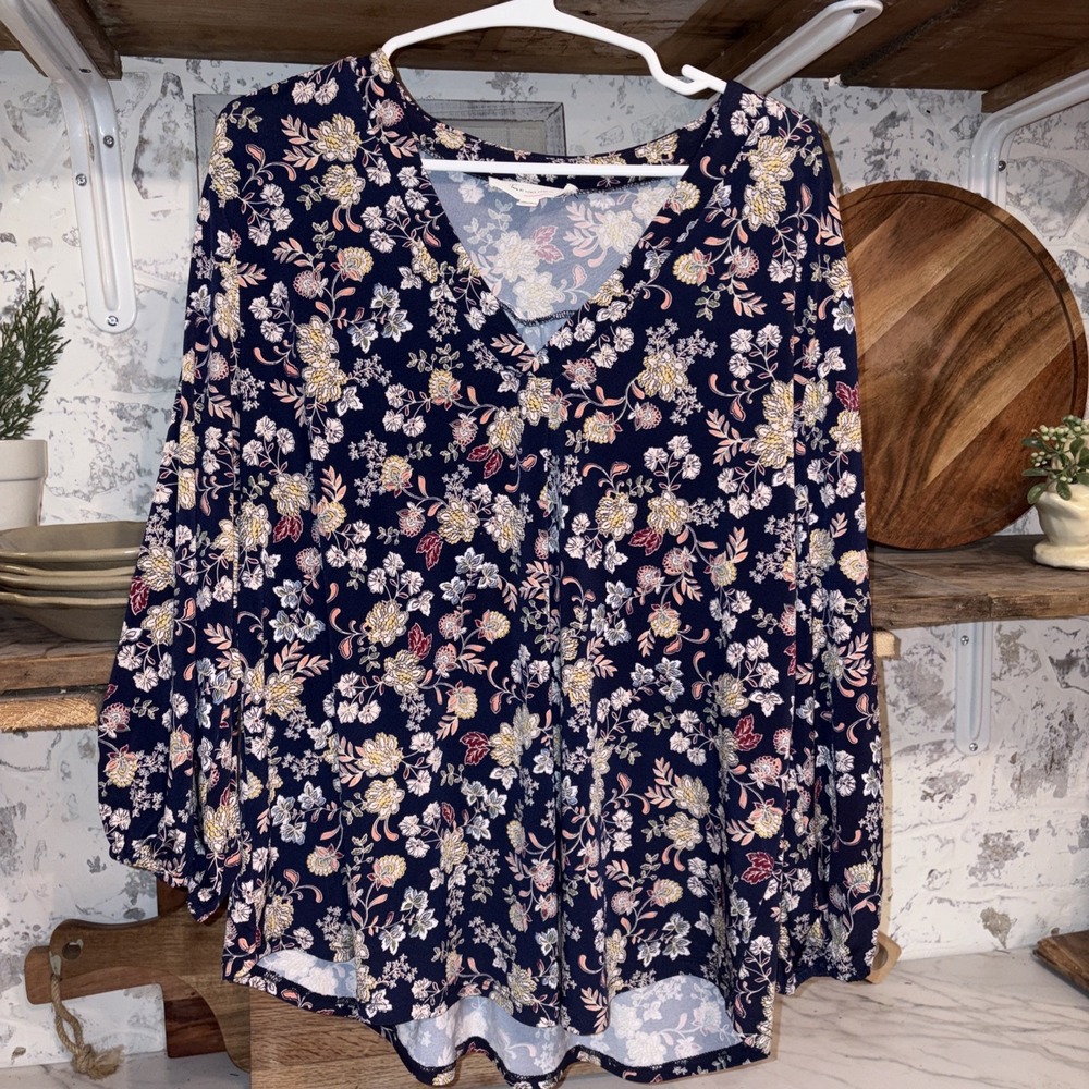 Vince By Vince Camuto Women's L Bohemian Festival Tunic Floral V Neck Shirt Top